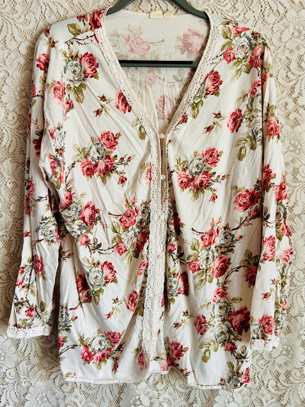 Vintage Victoria’s Secret Gold Label Floral Lace Button Cardigan Large Cottage